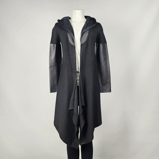 BLANK NYC Black Vegan Leather Hooded Waterfall Cardigan Jacket Size S