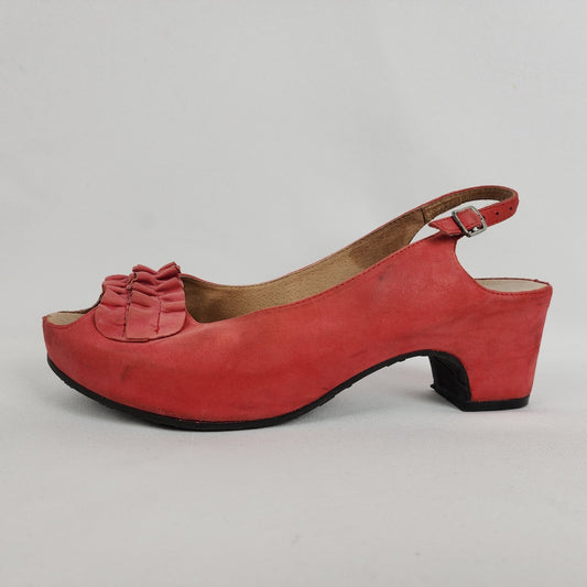 Mamzelle Red Leather Sling Back Block Heel Sandals Size 9.5