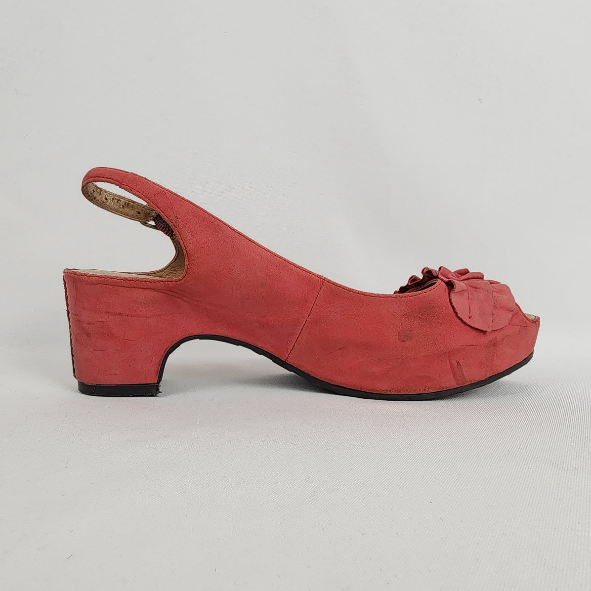 Mamzelle Red Leather Sling Back Block Heel Sandals Size 9.5