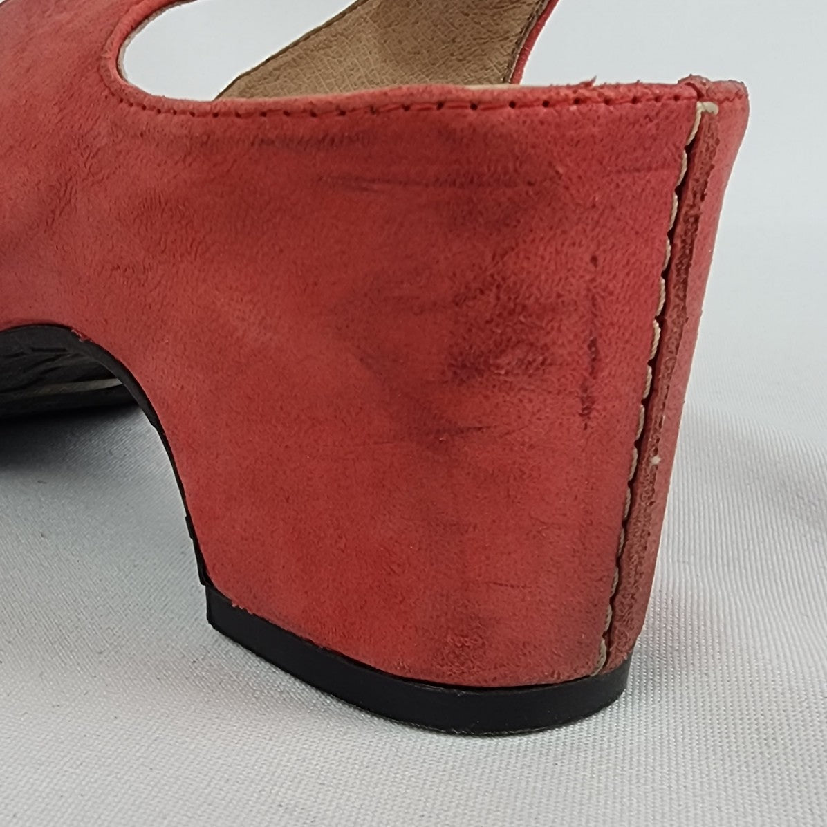 Mamzelle Red Leather Sling Back Block Heel Sandals Size 9.5