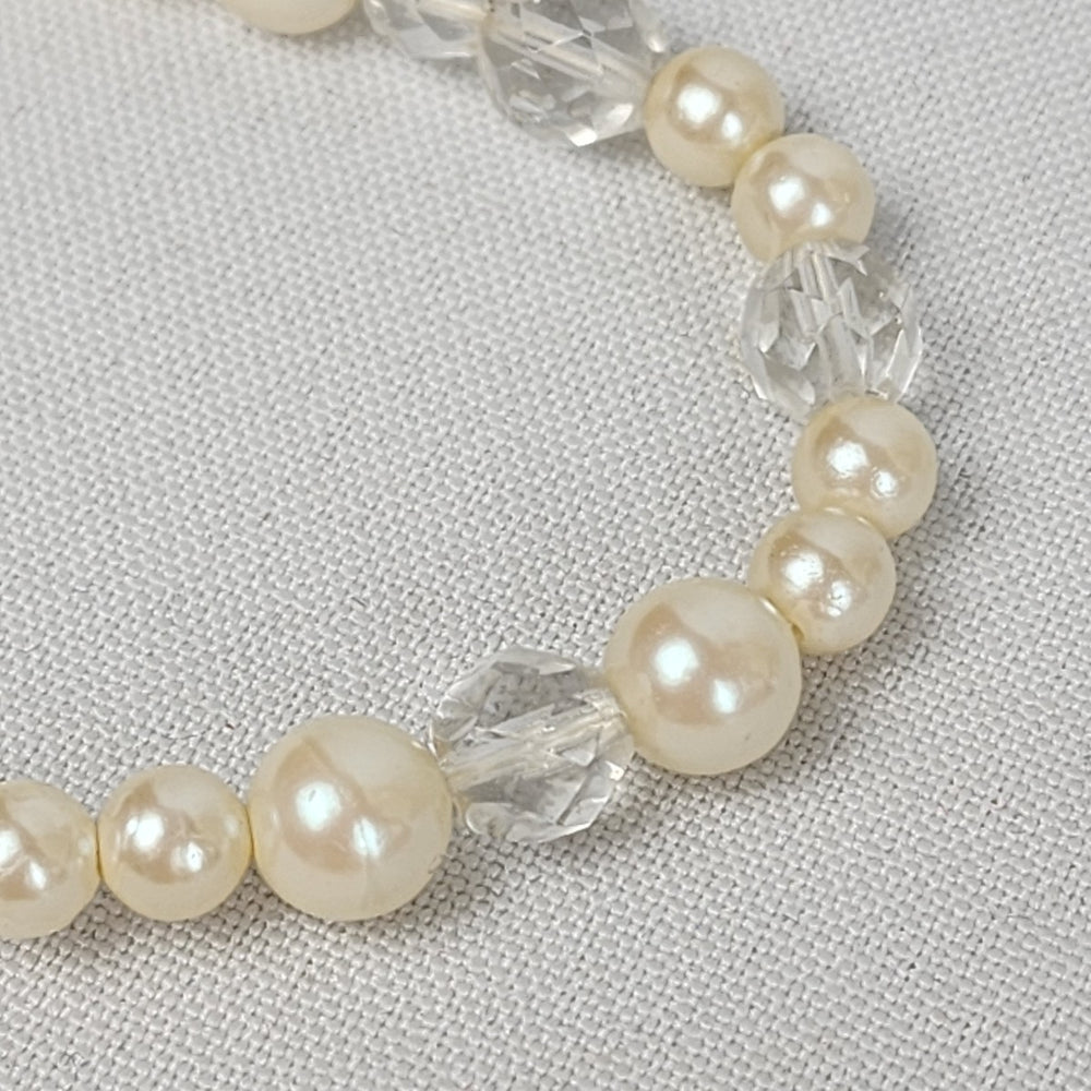 Vintage Faux Pearl Clear Crystal Beaded Necklace