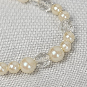 Vintage Faux Pearl Clear Crystal Beaded Necklace