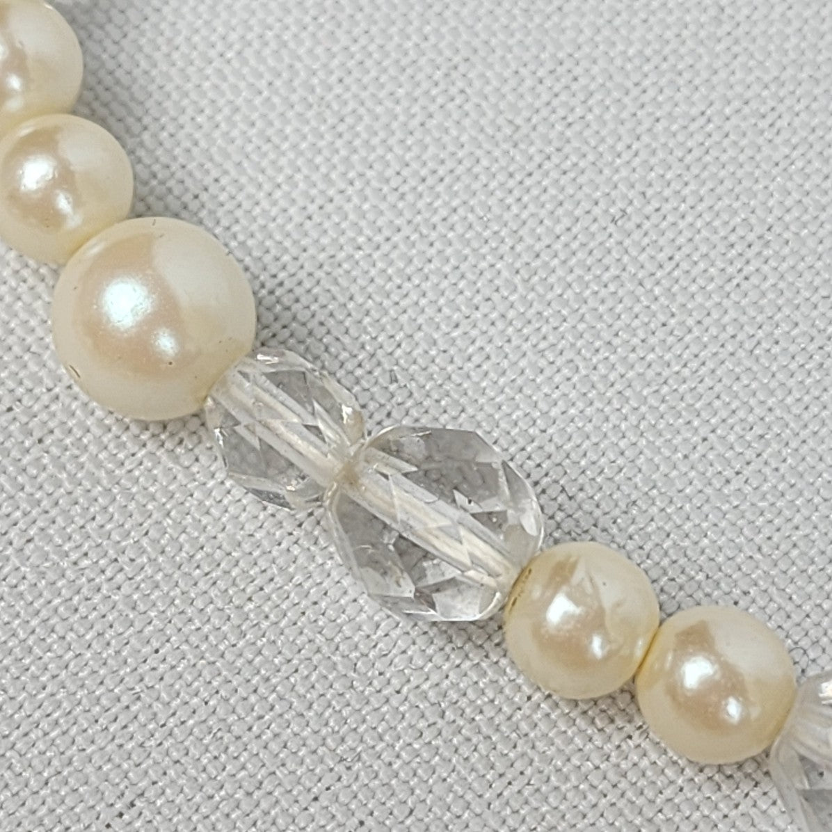 Vintage Faux Pearl Clear Crystal Beaded Necklace