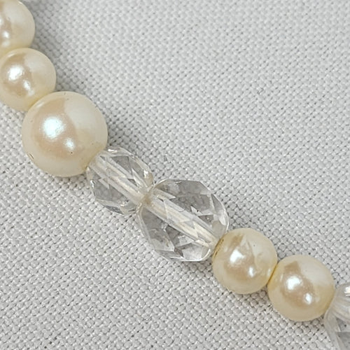 Vintage Faux Pearl Clear Crystal Beaded Necklace
