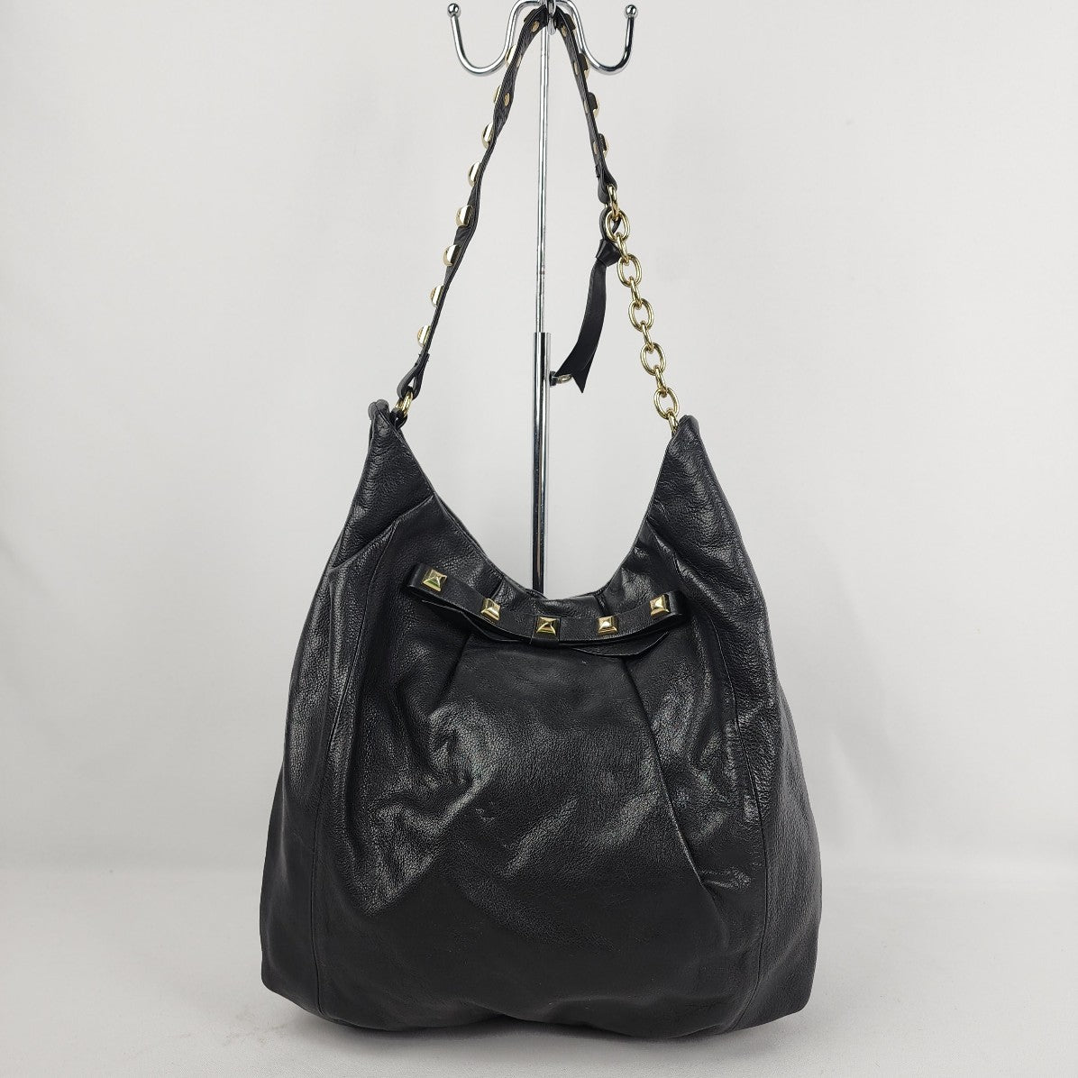 Guess Black Leather Gold Studded Hobo Purse