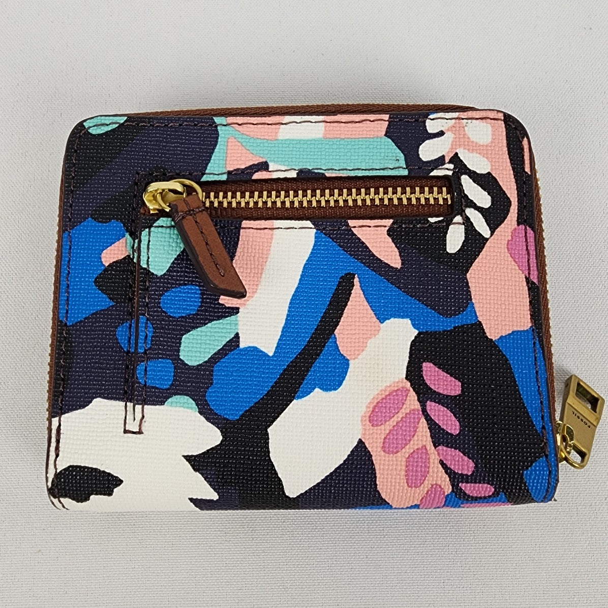 Fossil Pink & Blue Flower Print Leather Wallet