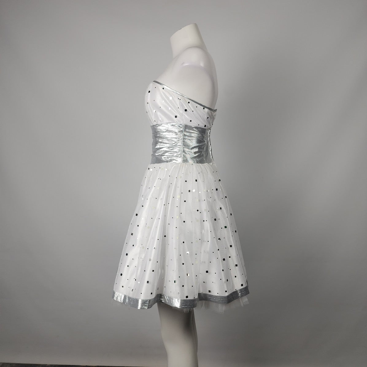 Jessica McClintock White & Silver Tulle Party Dress Size S