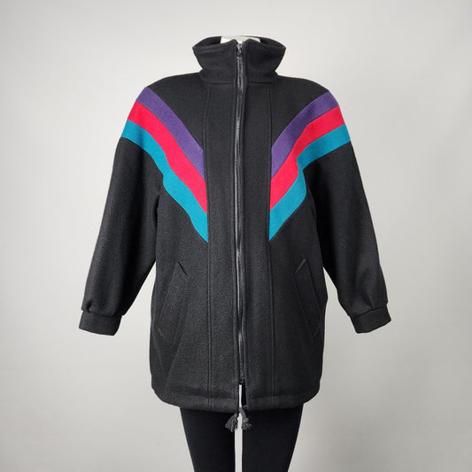 Vintage 80s Niccolini Black Wool Color Block Zip Up Jacket Size M/L