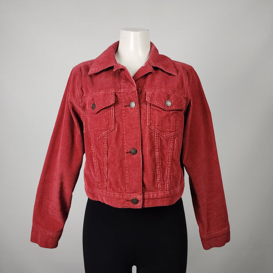 Hollister Red Corduroy Button Up Collared Jacket Size L