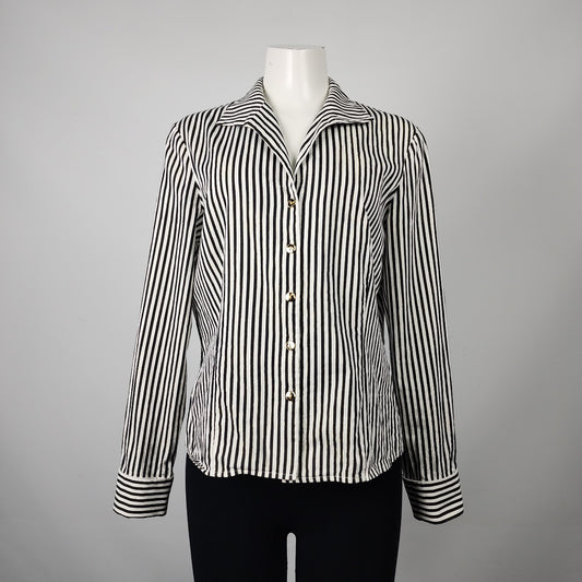 Vintage Black Stripped Button Up Collared Top Size S/M