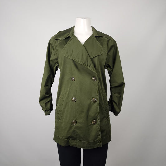 Cabi Green Cotton Button Up Trench Coat Size XS