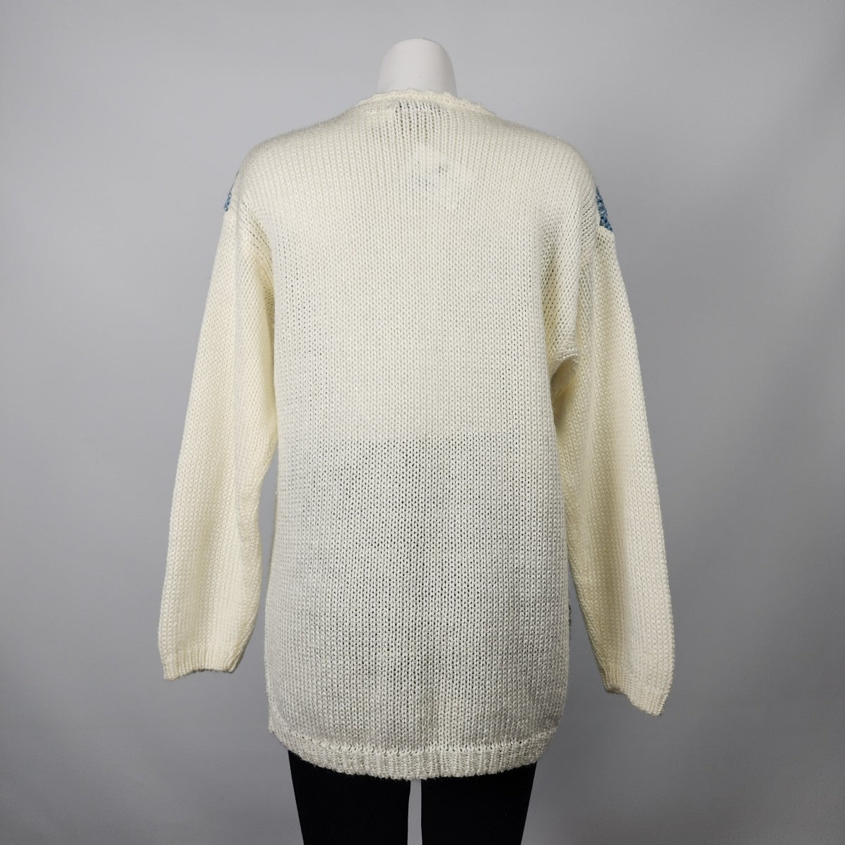 Vintage Huntington Ridge Blue Flower Handknit Sweater Size L