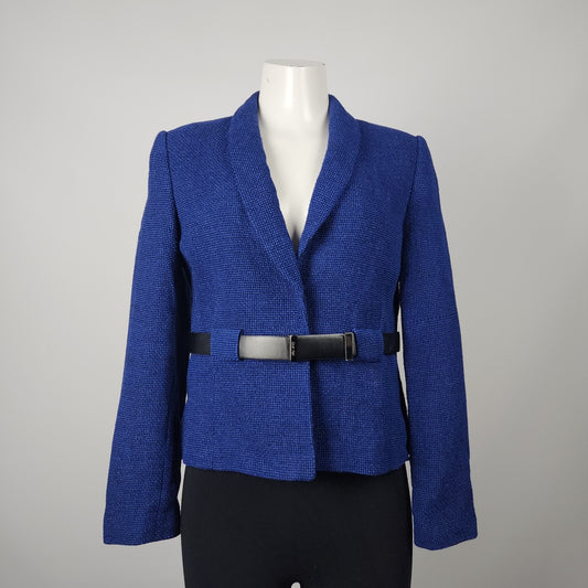 Calvin Klein Blue Tweed Belted Blazer Size 6