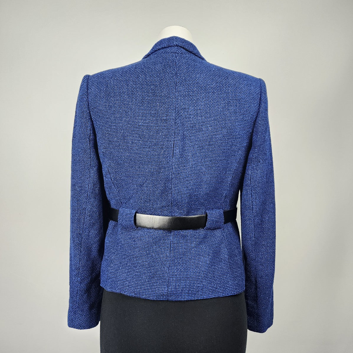 Calvin Klein Blue Tweed Belted Blazer Size 6