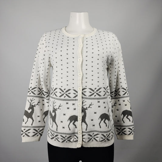 Tradition Country Collection White Knit Reindeer Button Up Cardigan Size S
