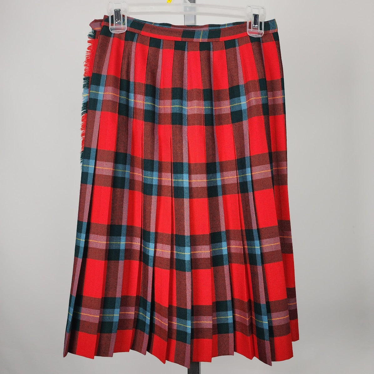 Vintage Aljean Red Plaid Wool  Midi Kilt Skirt Size S