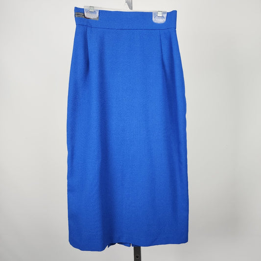 Vintage Cobalt Blue Crepe Pencil Midi Skirt Size XS