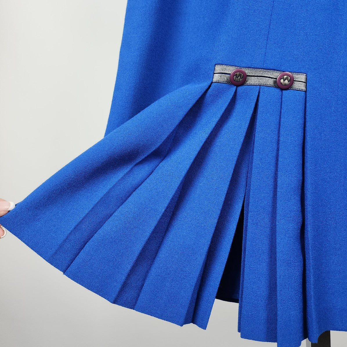 Vintage Cobalt Blue Crepe Pencil Midi Skirt Size XS