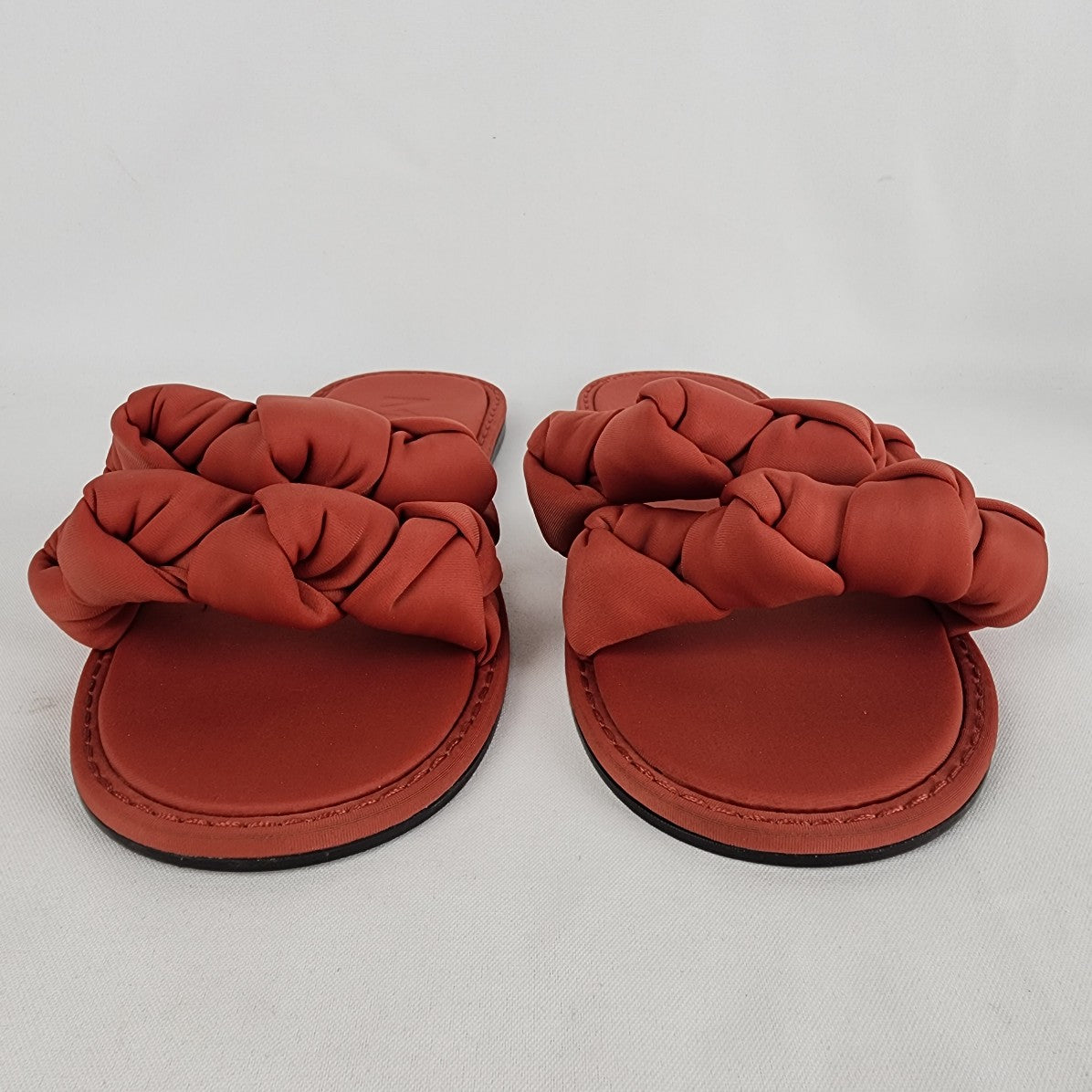 Mango Rust Satin Braided Sandals Size 12