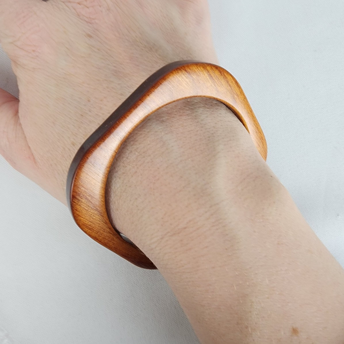 Wood Carved Square Bangle Bracelet