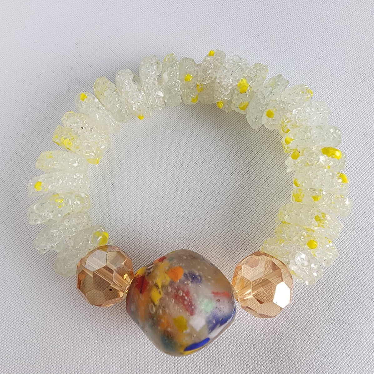 Marble Glass Faceted Yellow Beaded Stretch Bracelet