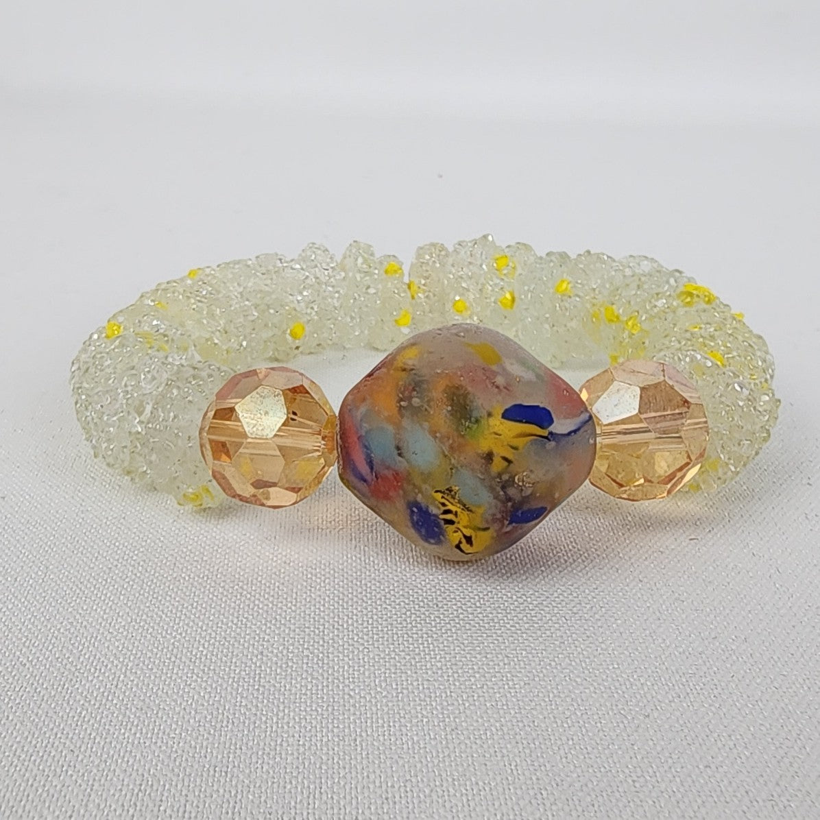 Marble Glass Faceted Yellow Beaded Stretch Bracelet