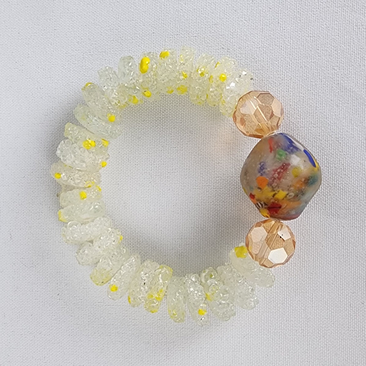 Marble Glass Faceted Yellow Beaded Stretch Bracelet