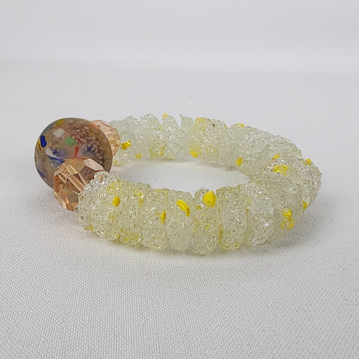 Marble Glass Faceted Yellow Beaded Stretch Bracelet