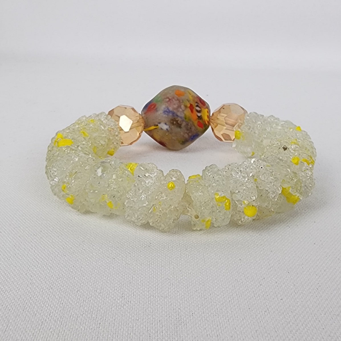 Marble Glass Faceted Yellow Beaded Stretch Bracelet