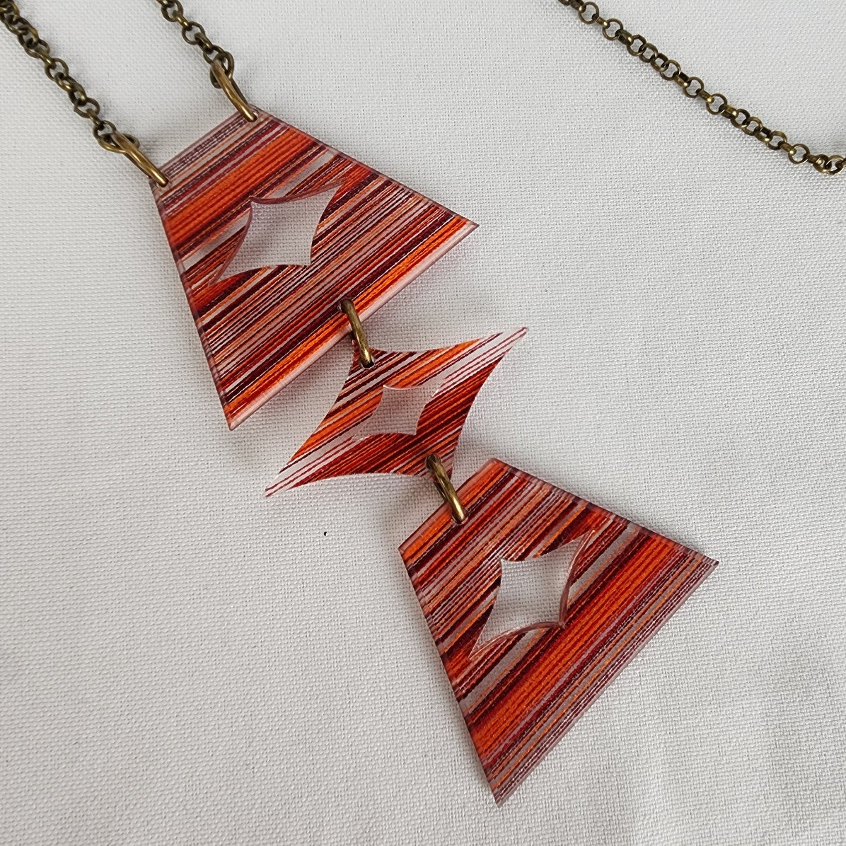 Color By Amber Red Striped Pendant Chain Necklace