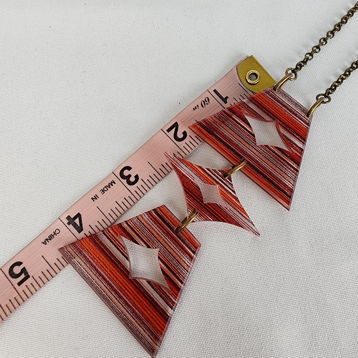 Color By Amber Red Striped Pendant Chain Necklace