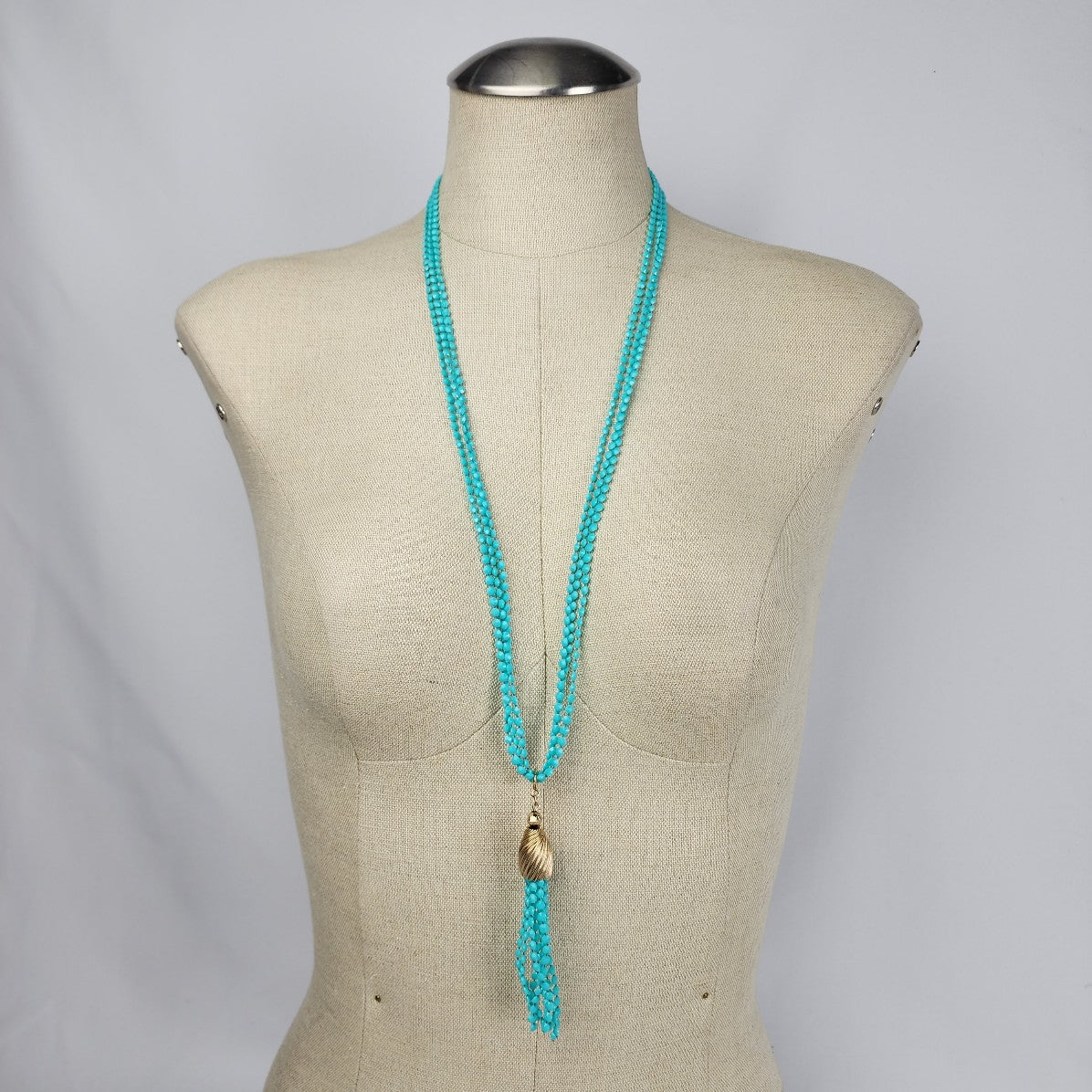 Vintage Sarah Coventry Blue Beaded Layered Tassel Necklace