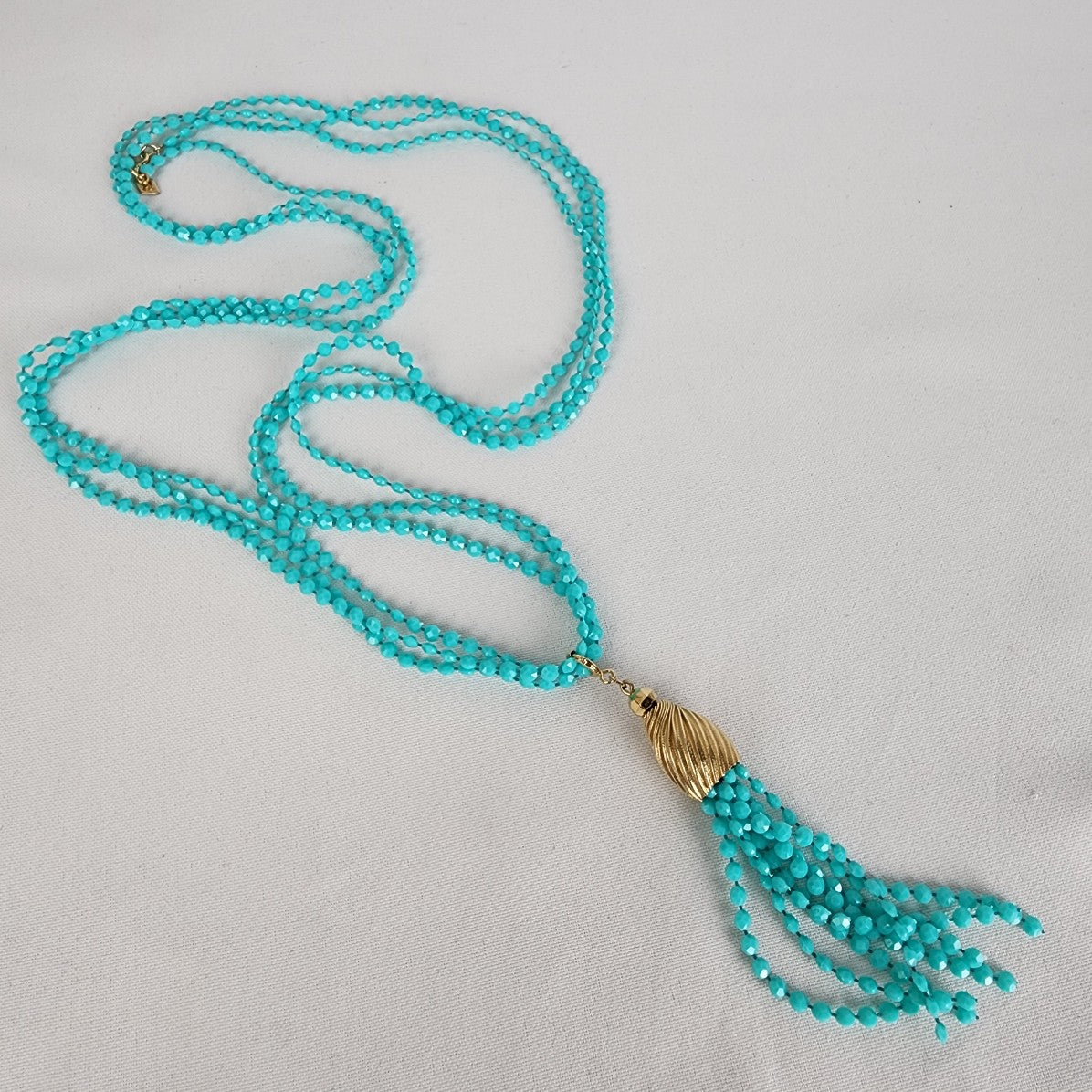 Vintage Sarah Coventry Blue Beaded Layered Tassel Necklace