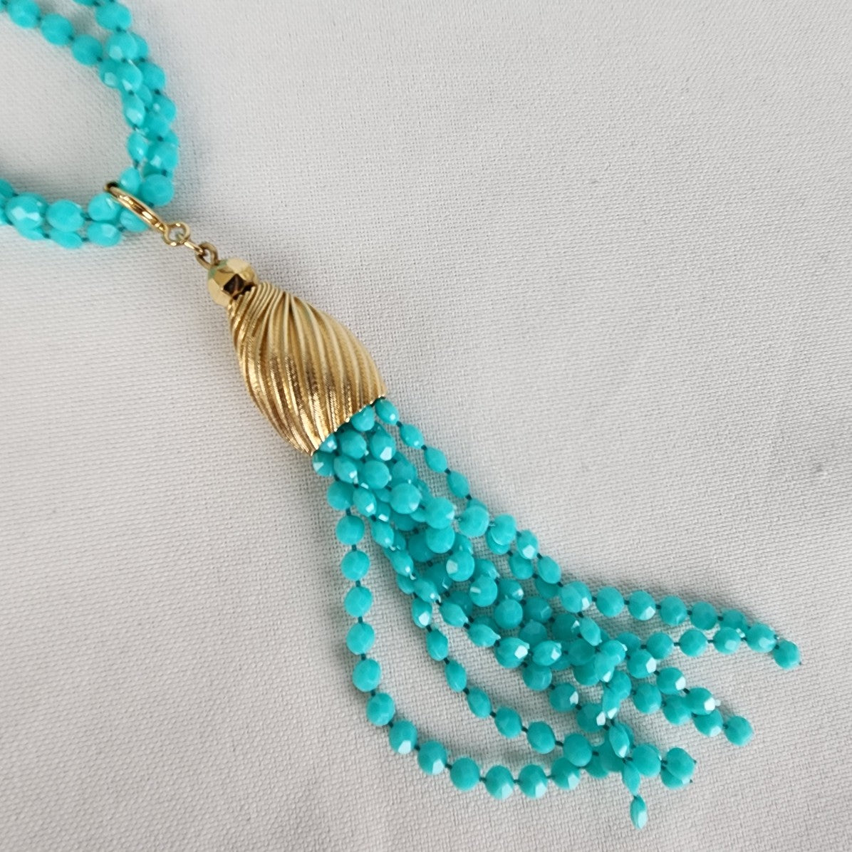 Vintage Sarah Coventry Blue Beaded Layered Tassel Necklace