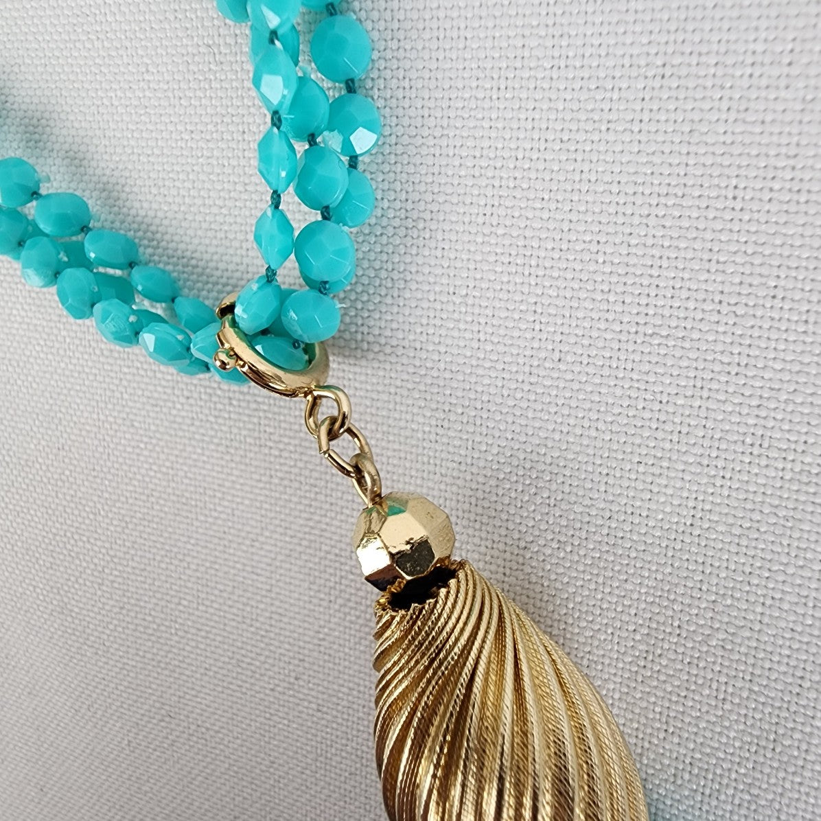 Vintage Sarah Coventry Blue Beaded Layered Tassel Necklace