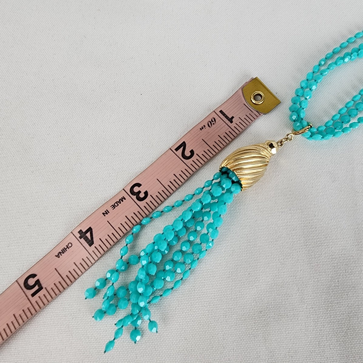 Vintage Sarah Coventry Blue Beaded Layered Tassel Necklace