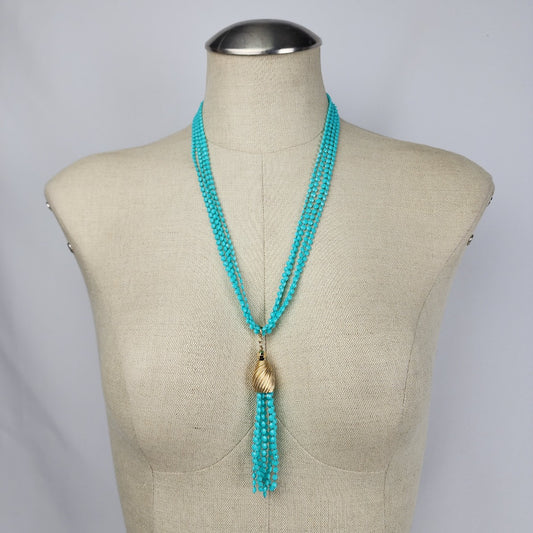 Vintage Sarah Coventry Blue Beaded Layered Tassel Necklace