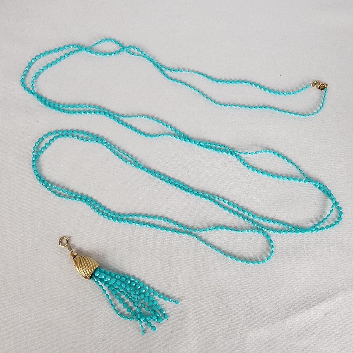 Vintage Sarah Coventry Blue Beaded Layered Tassel Necklace