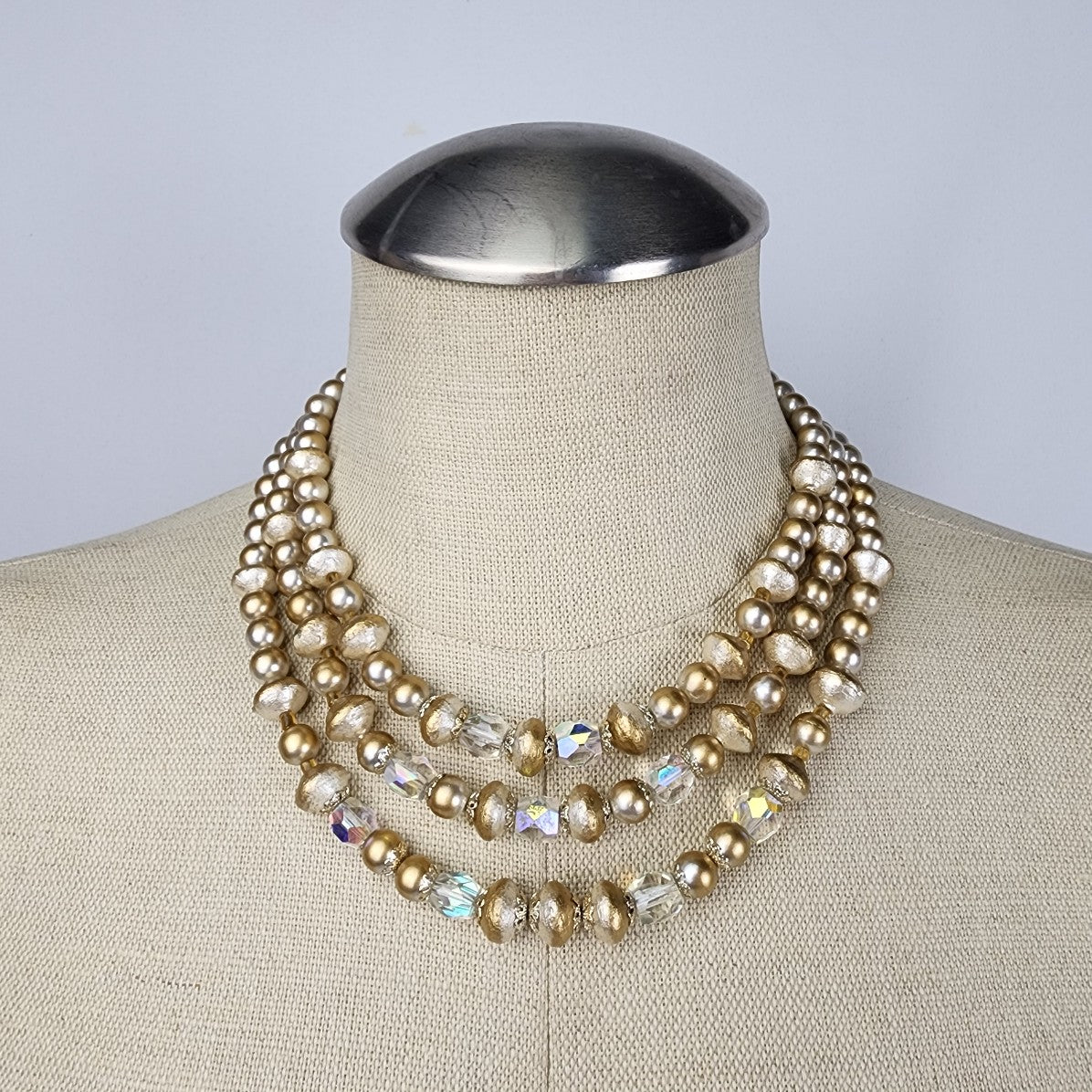 Vintage Gold AB Crystal Beaded Layered Necklace