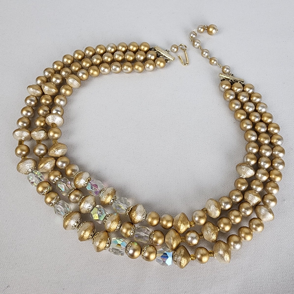 Vintage Gold AB Crystal Beaded Layered Necklace