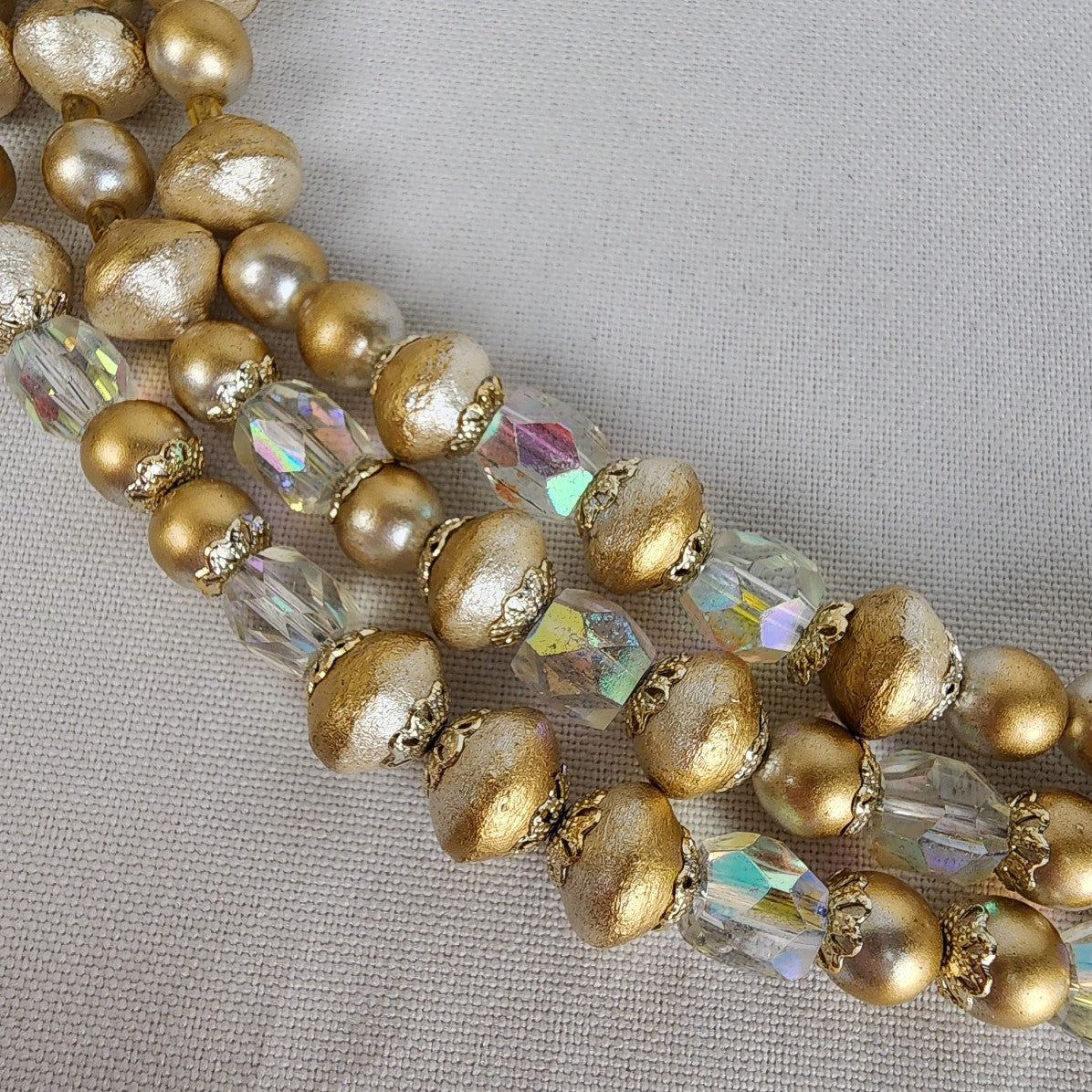 Vintage Gold AB Crystal Beaded Layered Necklace