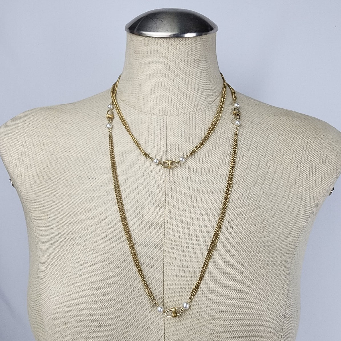 Vintage Gold Chain Faux Pearl Long Necklace