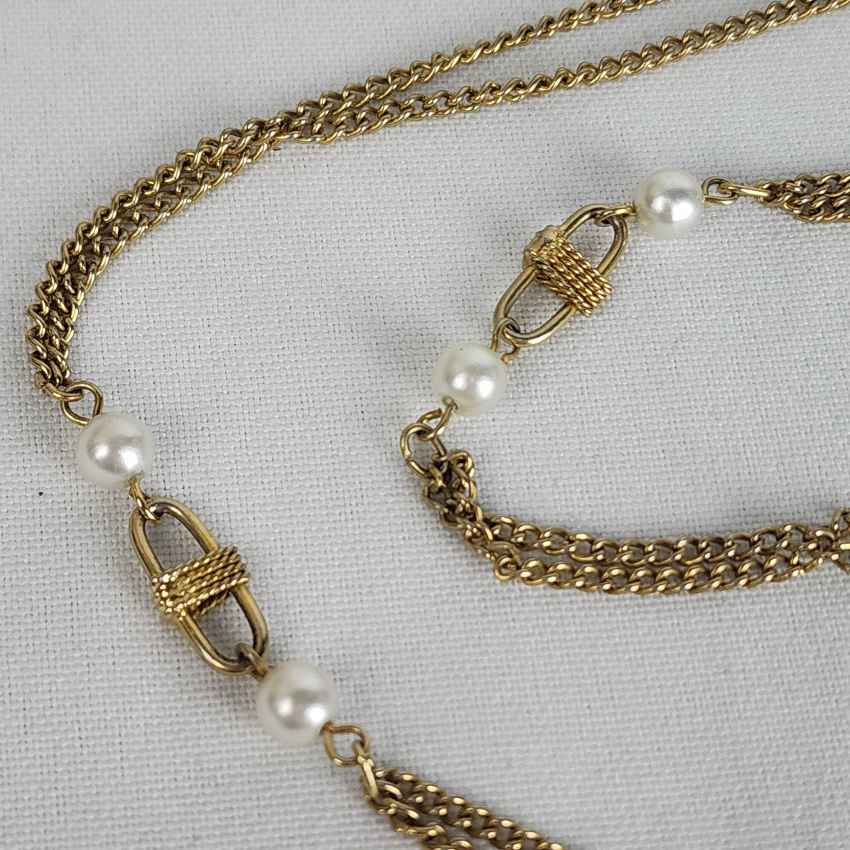 Vintage Gold Chain Faux Pearl Long Necklace