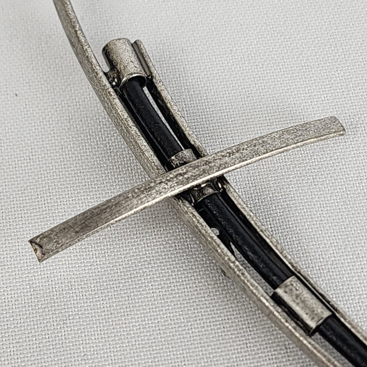 Vintage Martha Sturdy Silver & Black Curved Cross Brooch