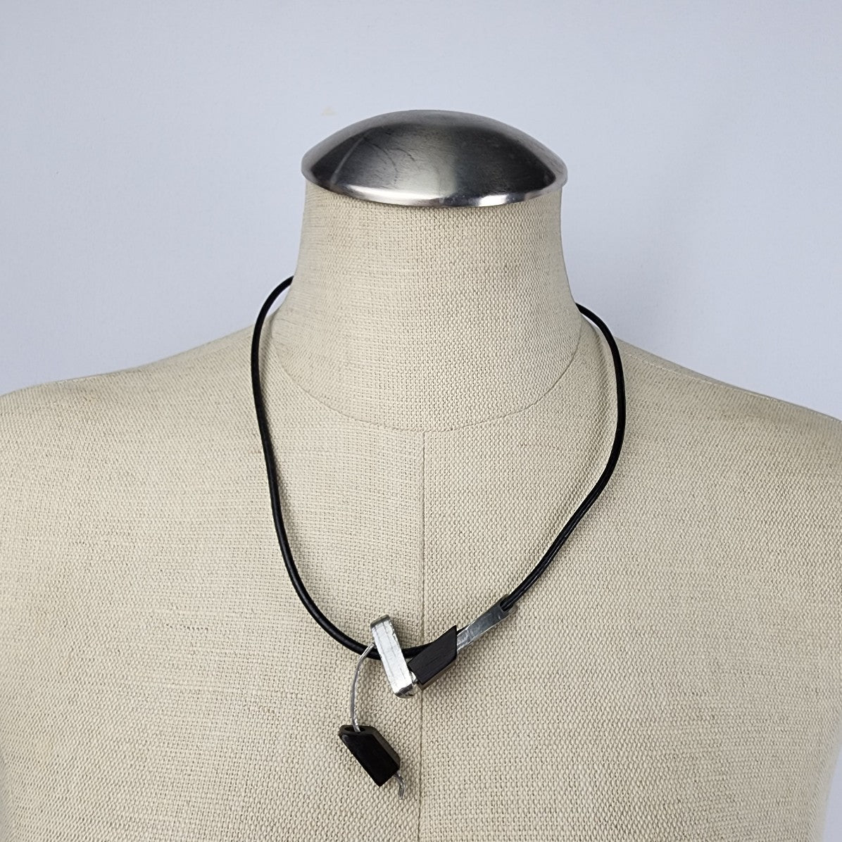 Anne-Marie Chagnon Black Cord Silver Industrial Pendant Necklace
