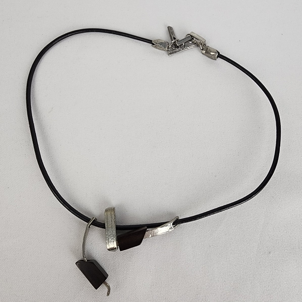 Anne-Marie Chagnon Black Cord Silver Industrial Pendant Necklace