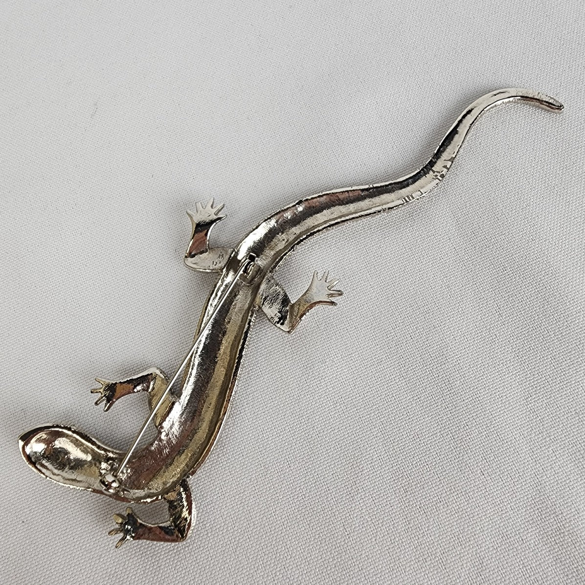 Silver Tone Gecko Statement Oversize Brooch