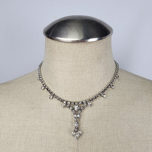 Vintage Silver Rhinestone Collar Necklace