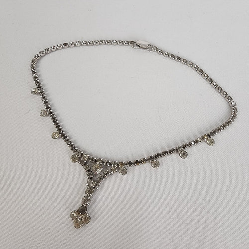 Vintage Silver Rhinestone Collar Necklace