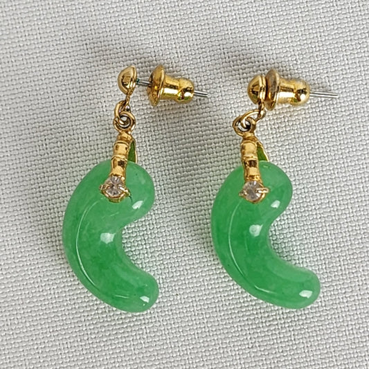 Vintage Green Jade Stone Gold Tone Earrings